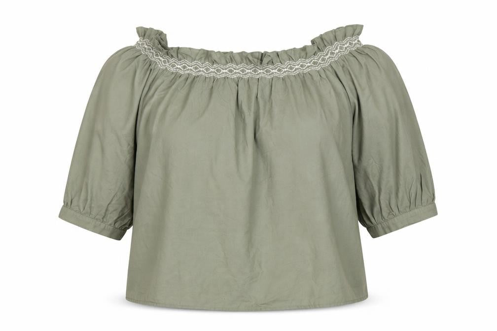 Marks & Spencer Womens Green Cotton Basic Blouse Size 10 Off the Shoulder