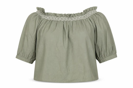 Marks and Spencer Womens Green Cotton Basic Blouse Size 10 Off the Shoulder