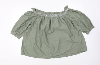 Marks & Spencer Womens Green Cotton Basic Blouse Size 10 Off the Shoulder