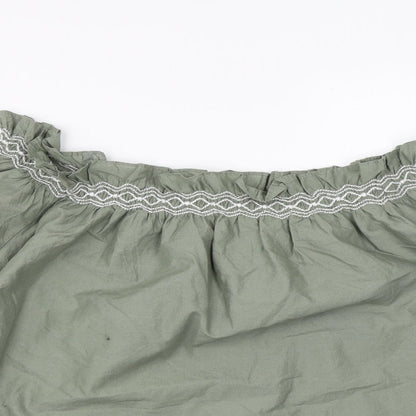 Marks & Spencer Womens Green Cotton Basic Blouse Size 10 Off the Shoulder