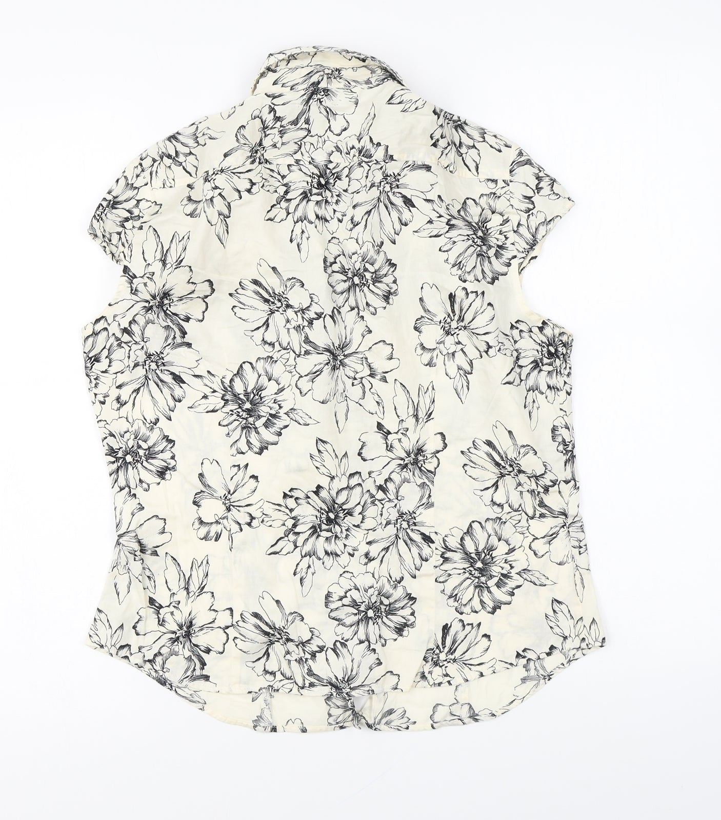 Marks and Spencer Womens Ivory Floral Cotton Basic Button-Up Size 14 Collared
