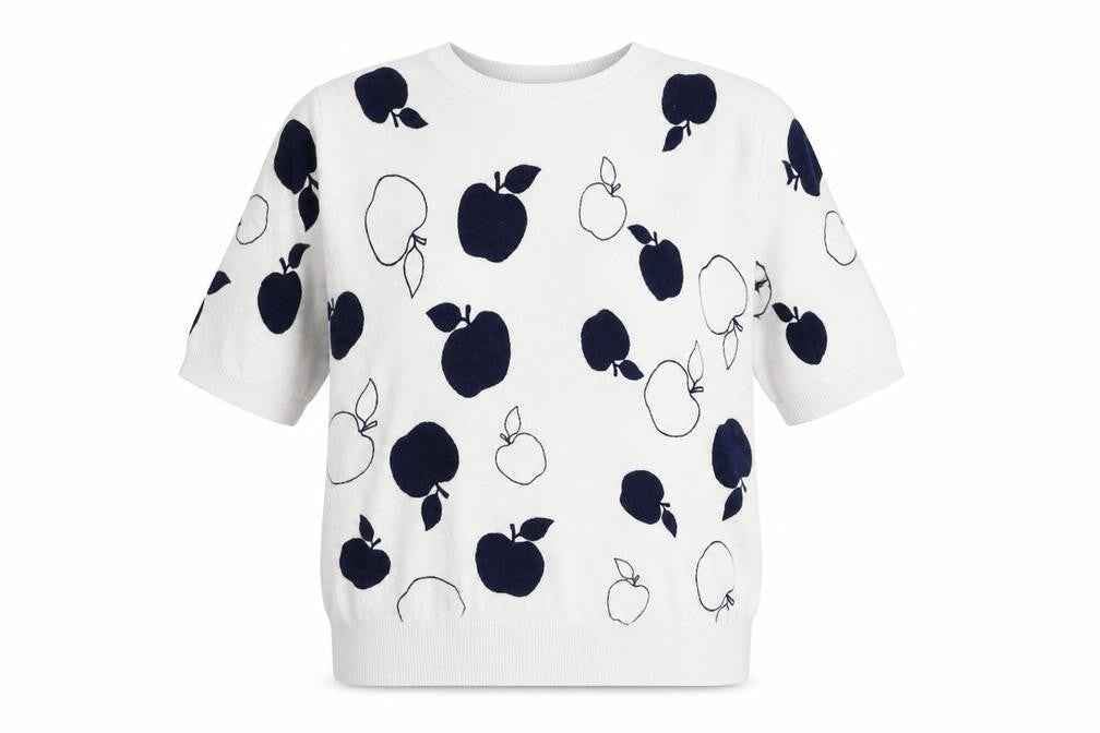 Marks & Spencer Womens White Round Neck Geometric Viscose Pullover Jumper Size 10 - Apple