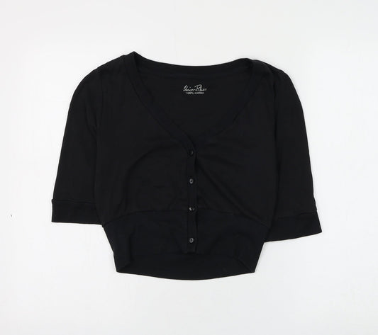 Union Blues Womens Black V-Neck Cotton Cardigan Jumper Size 12