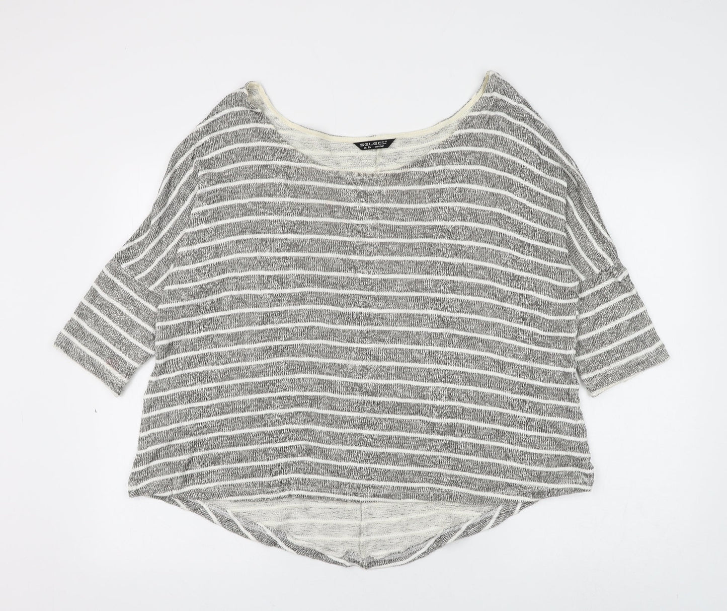 Select Womens Grey Boat Neck Striped Viscose Pullover Jumper Size 14