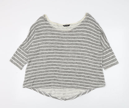 Select Womens Grey Boat Neck Striped Viscose Pullover Jumper Size 14