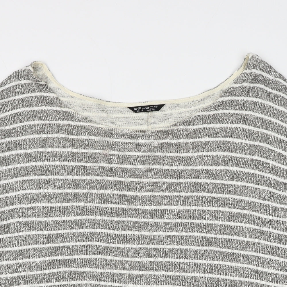 Select Womens Grey Boat Neck Striped Viscose Pullover Jumper Size 14