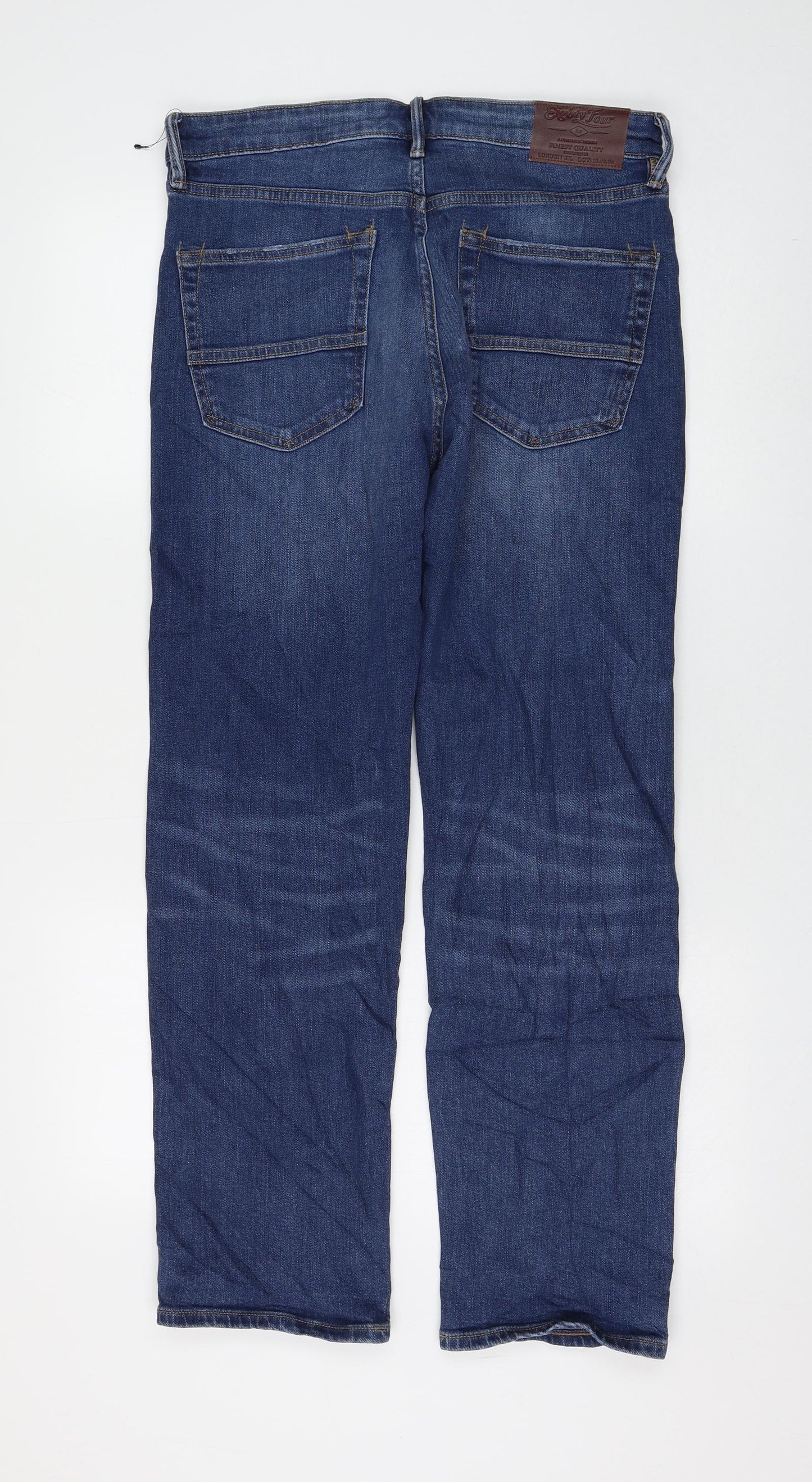 Marks and Spencer Womens Blue Cotton Straight Jeans Size 32 in L29 in Regular Zip