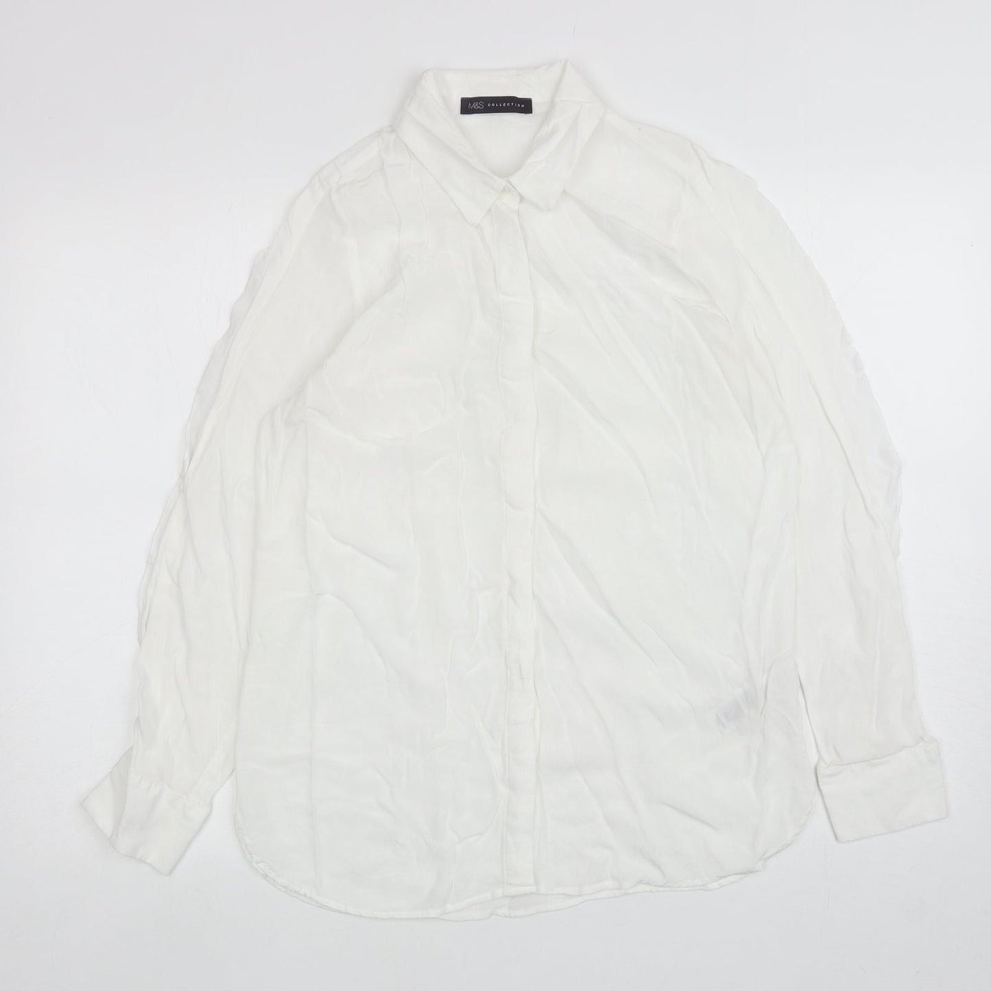 Marks and Spencer Womens White Viscose Basic Button-Up Size 12 Collared