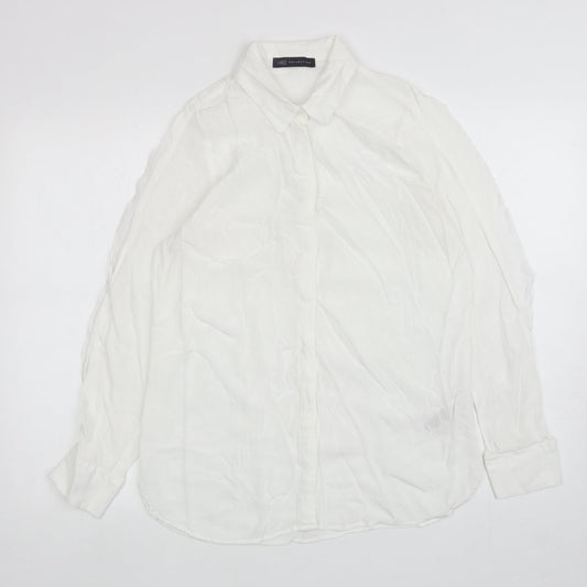 Marks and Spencer Womens White Viscose Basic Button-Up Size 12 Collared