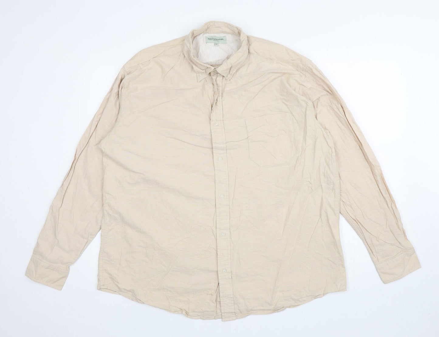 Greenwoods Womens Beige Cotton Basic Button-Up Size XL Collared