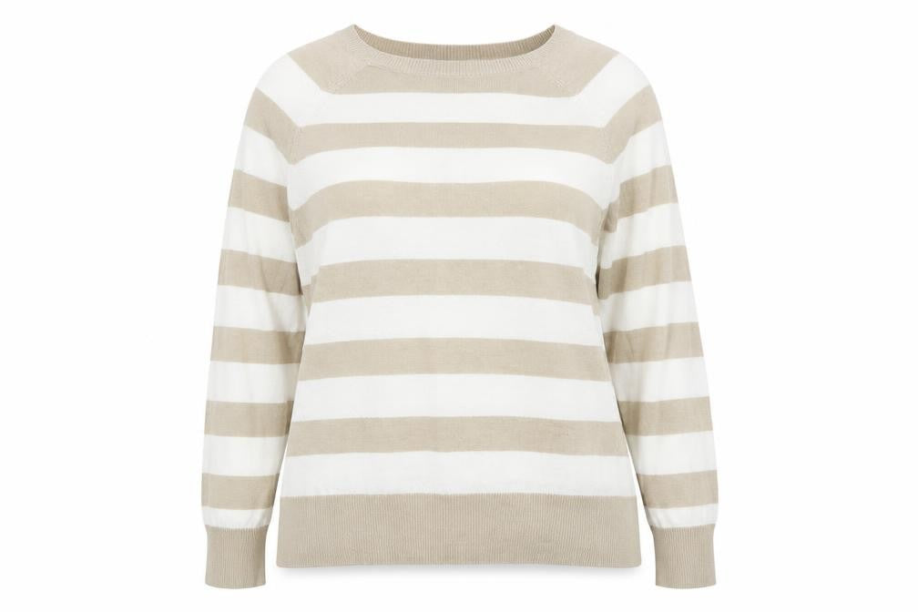 M&Co Womens Beige Round Neck Striped Viscose Pullover Jumper Size 16