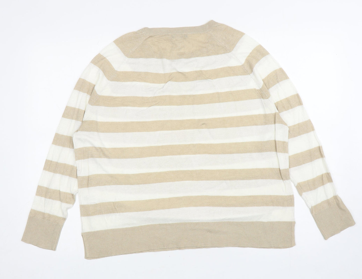 M&Co Womens Beige Round Neck Striped Viscose Pullover Jumper Size 16