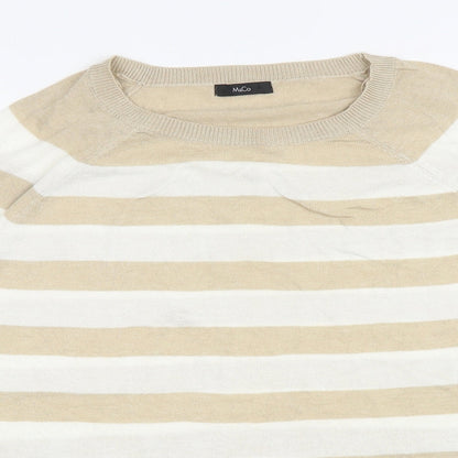 M&Co Womens Beige Round Neck Striped Viscose Pullover Jumper Size 16
