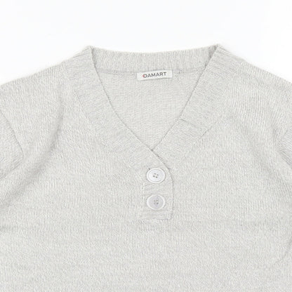 Damart Womens Grey V-Neck Acrylic Pullover Jumper Size 10