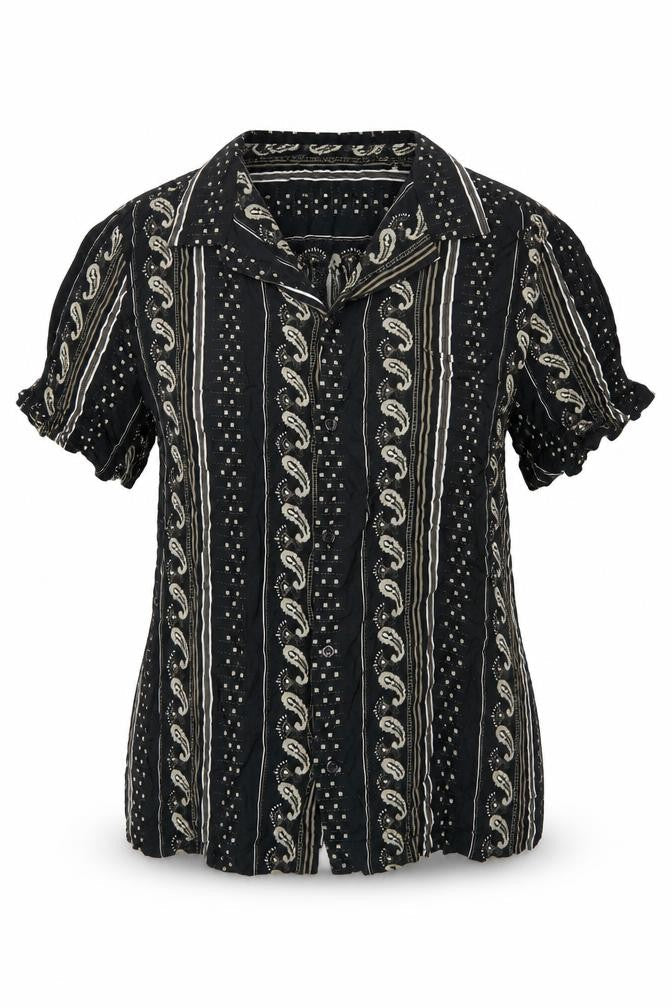 River Island Womens Black Floral Viscose Basic Button-Up Size L Collared