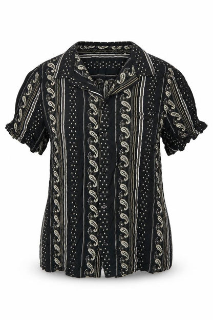 River Island Womens Black Floral Viscose Basic Button-Up Size L Collared