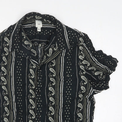 River Island Womens Black Floral Viscose Basic Button-Up Size L Collared
