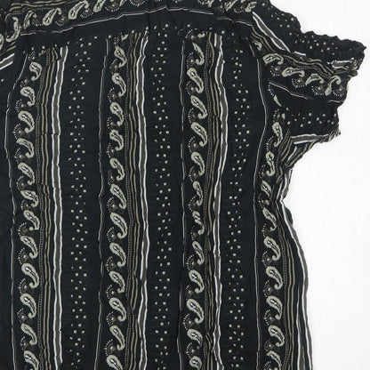 River Island Womens Black Floral Viscose Basic Button-Up Size L Collared