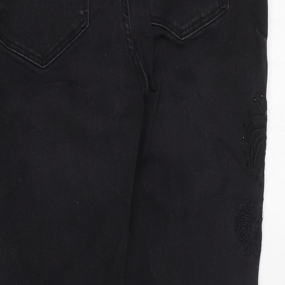 Marks and Spencer Womens Black Floral Cotton Skinny Jeans Size 12 L25 in Regular Zip