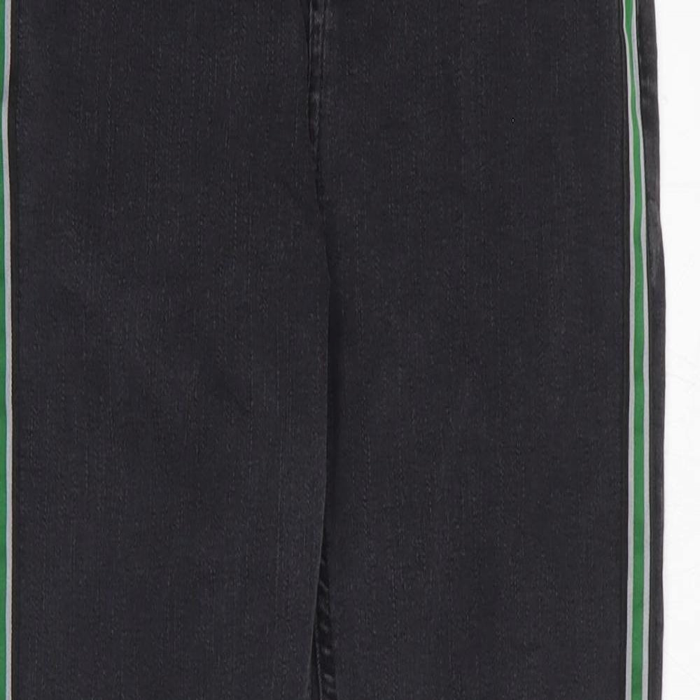 Marks and Spencer Womens Grey Striped Cotton Skinny Jeans Size 8 L25 in Regular Zip