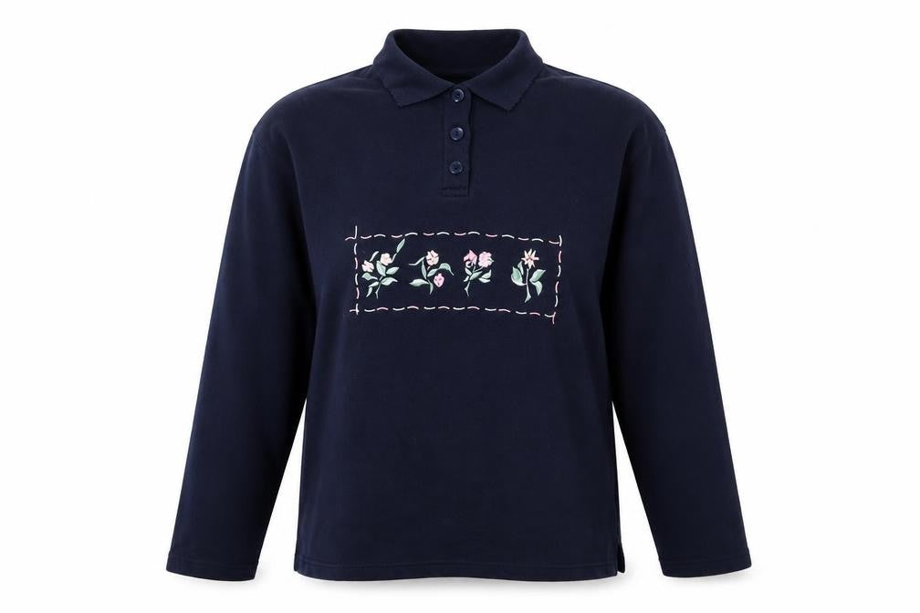 Claire Ashton Womens Blue Floral Polyester Pullover Sweatshirt Size S Button