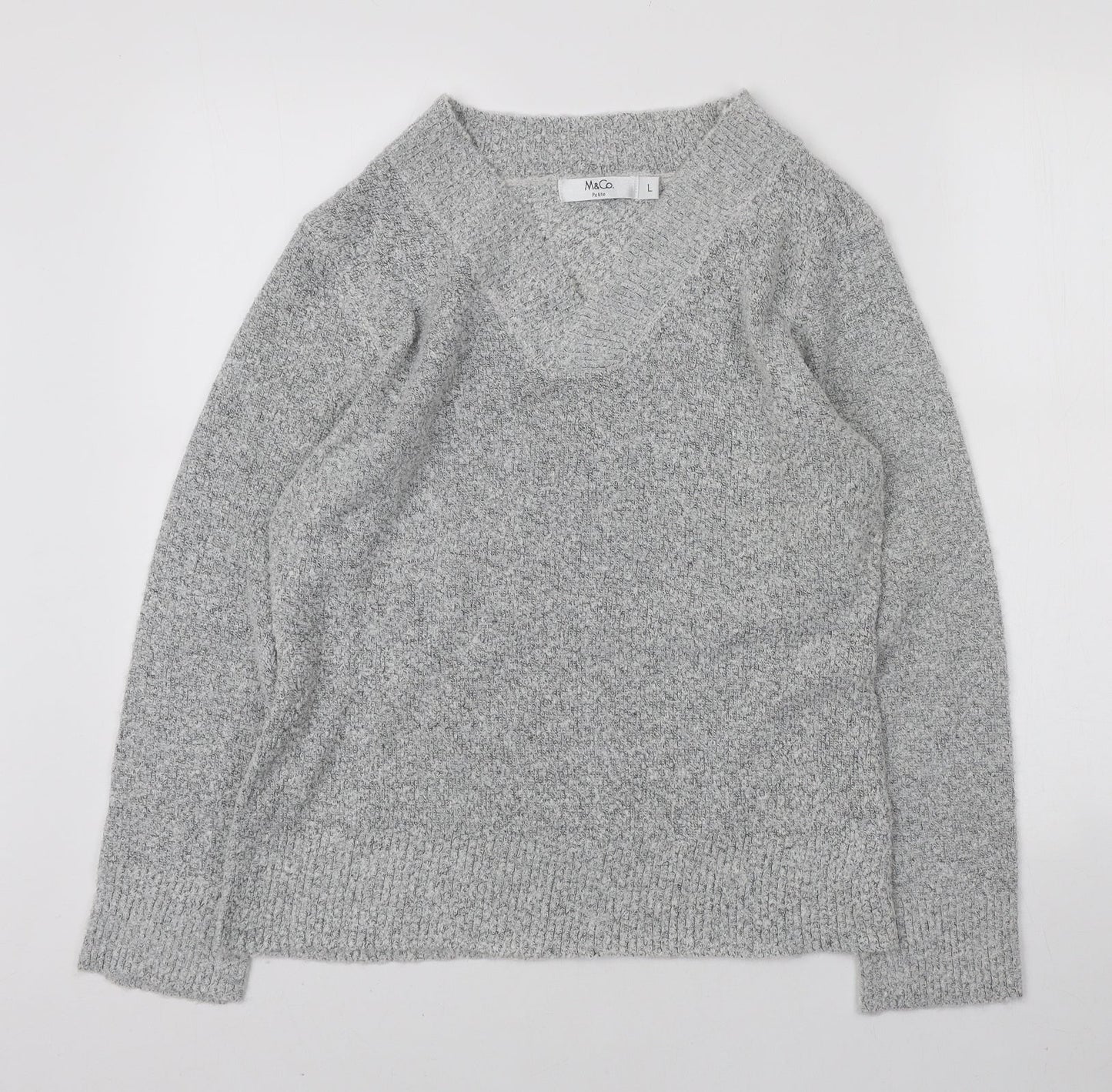 M&Co Womens Grey V-Neck Acrylic Pullover Jumper Size L