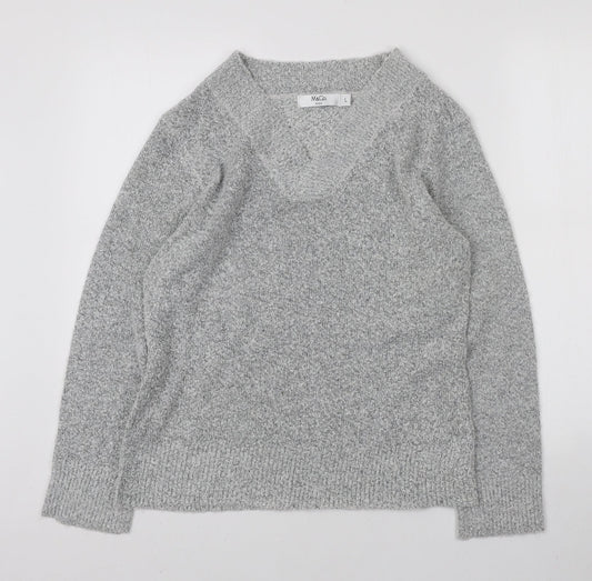 M&Co Womens Grey V-Neck Acrylic Pullover Jumper Size L
