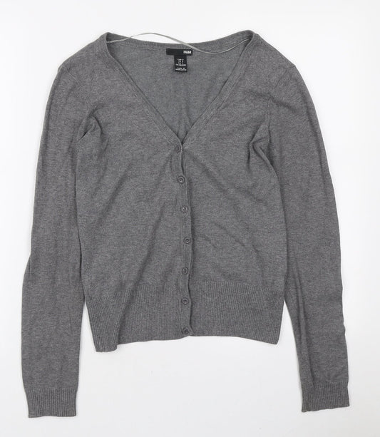 H&M Womens Grey V-Neck Acrylic Cardigan Jumper Size S