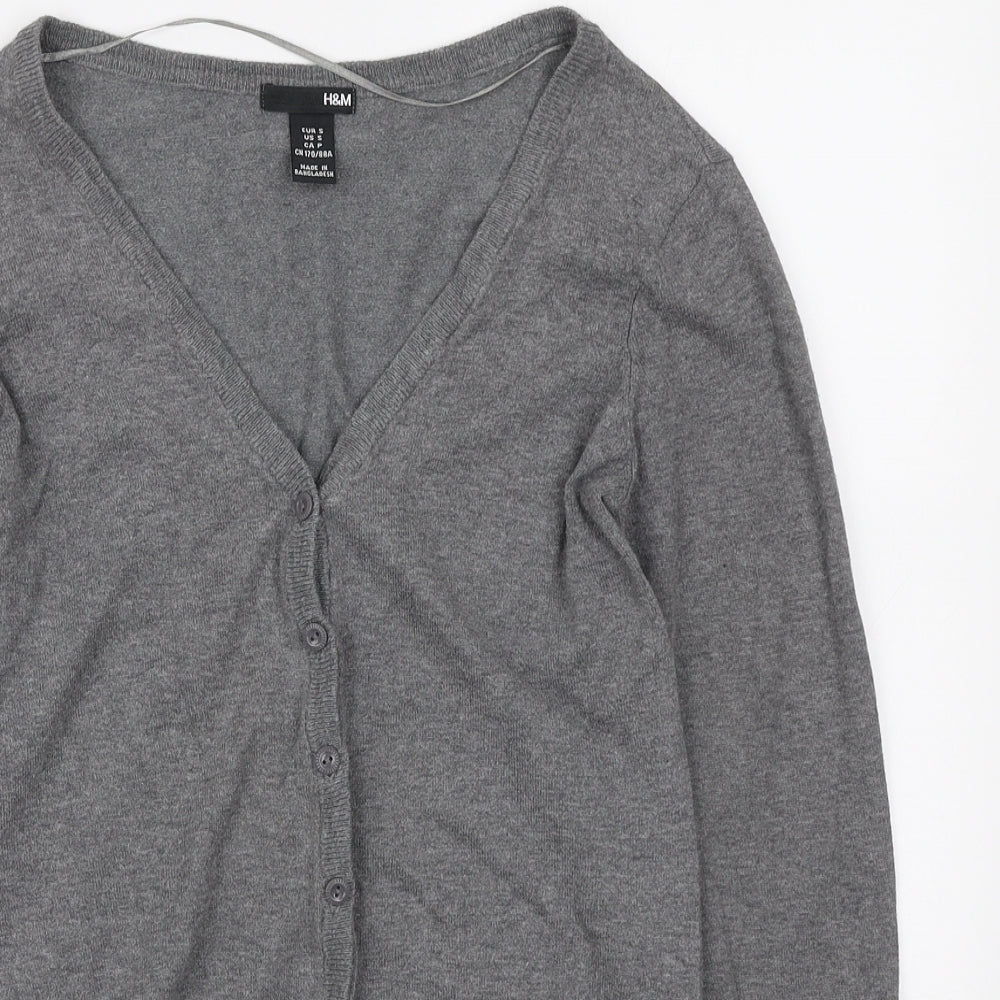 H&M Womens Grey V-Neck Acrylic Cardigan Jumper Size S