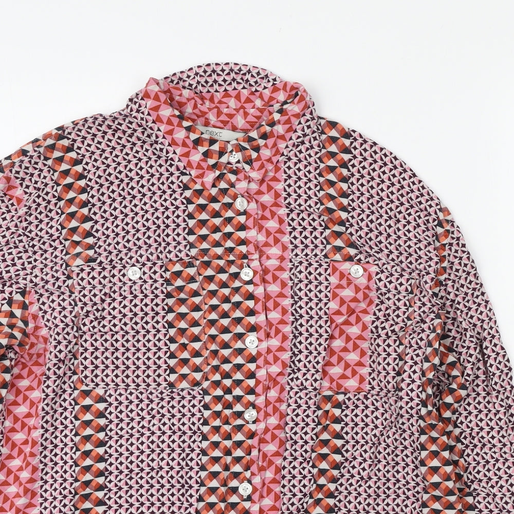 NEXT Womens Multicoloured Geometric Viscose Basic Button-Up Size 14 Collared