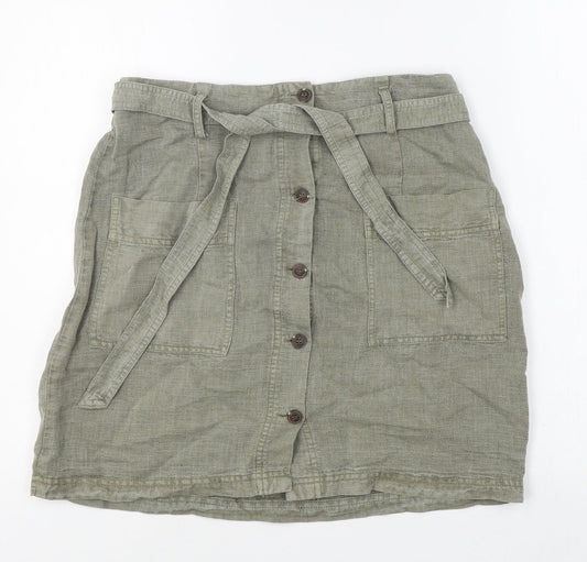 C&C California Womens Green Linen Mini Skirt Size M Button