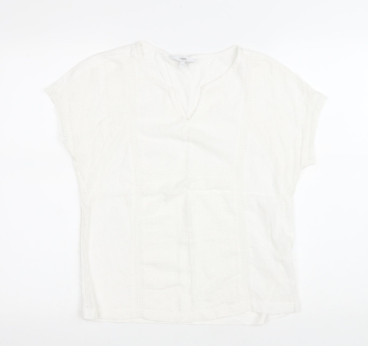 NEXT Womens White Floral Polyester Basic T-Shirt Size 12 V-Neck