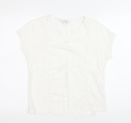 NEXT Womens White Floral Polyester Basic T-Shirt Size 12 V-Neck