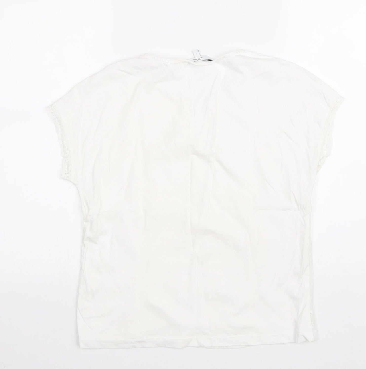 NEXT Womens White Floral Polyester Basic T-Shirt Size 12 V-Neck