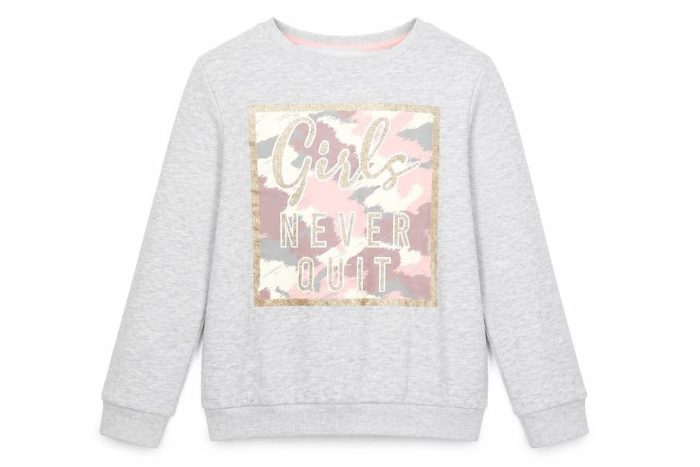 PEP&CO Girls Grey Cotton Pullover Sweatshirt Size 8-9 Years Pullover - Girls never quit
