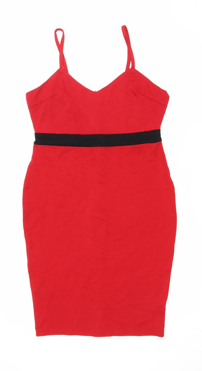 AX Womens Red Polyester Tank Dress Size 14 V-Neck Zip