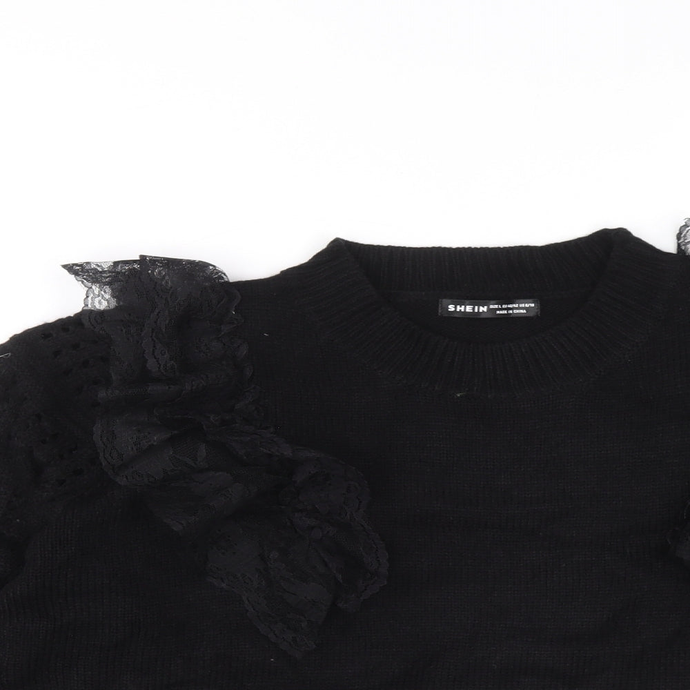 SHIEN Womens Black Crew Neck Acrylic Pullover Jumper Size L
