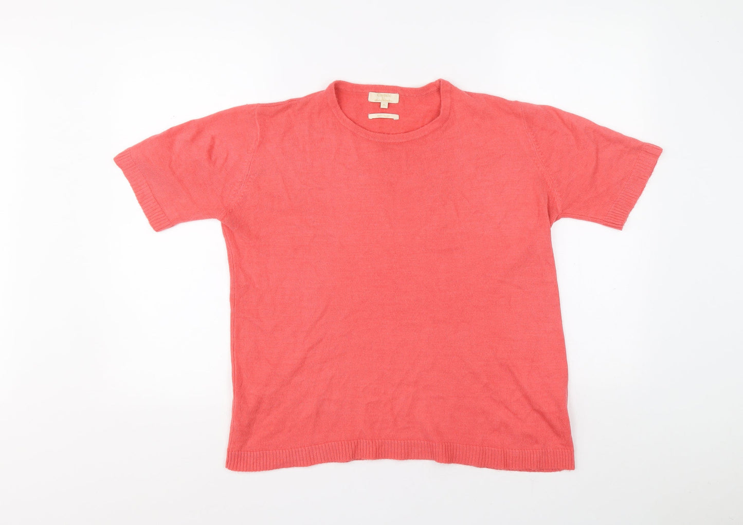 Classic Womens Pink Round Neck Acrylic Pullover Jumper Size XL