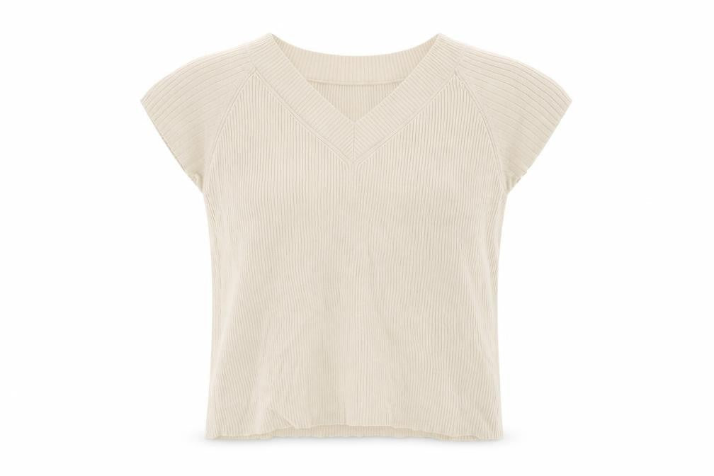 George Womens Beige V-Neck Cotton Pullover Jumper Size 14 - Ribbed fabric