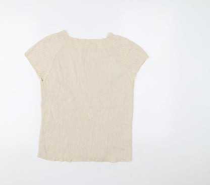 George Womens Beige V-Neck Cotton Pullover Jumper Size 14 - Ribbed fabric
