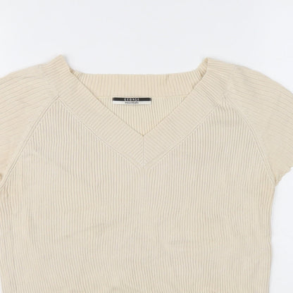 George Womens Beige V-Neck Cotton Pullover Jumper Size 14 - Ribbed fabric