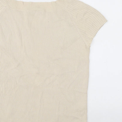 George Womens Beige V-Neck Cotton Pullover Jumper Size 14 - Ribbed fabric