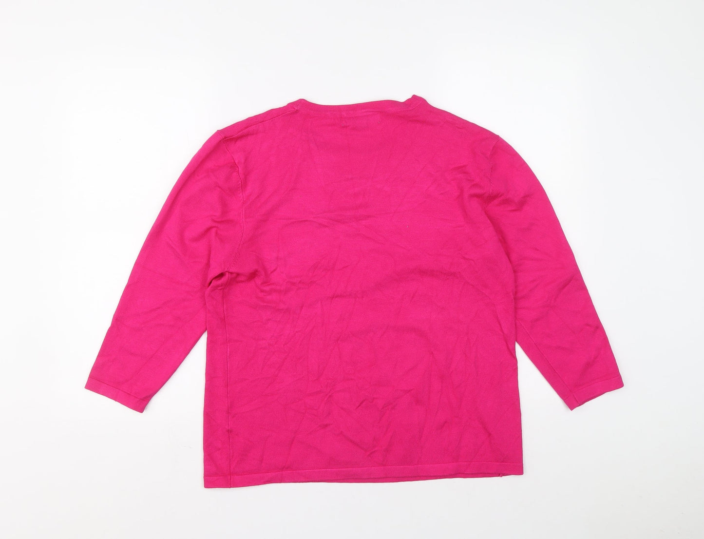 Mudflower Womens Pink Round Neck Viscose Pullover Jumper Size L - Dragonflies