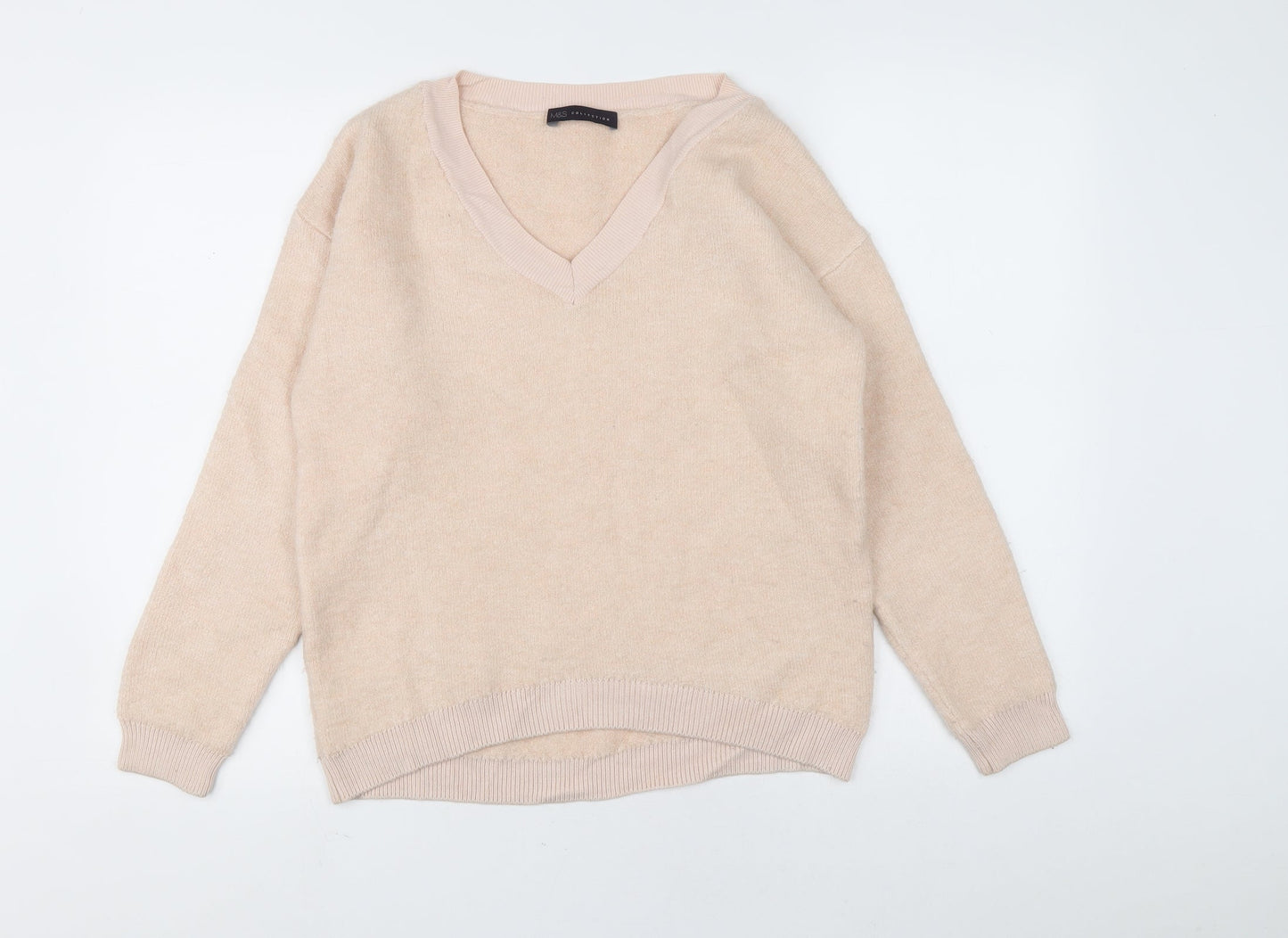 Marks and Spencer Womens Pink V-Neck Acrylic Pullover Jumper Size 8