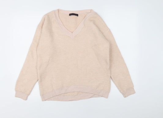 Marks and Spencer Womens Pink V-Neck Acrylic Pullover Jumper Size 8