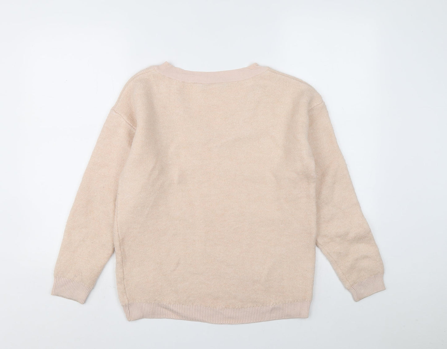 Marks and Spencer Womens Pink V-Neck Acrylic Pullover Jumper Size 8