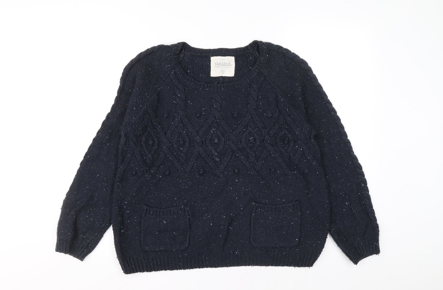 Papaya Womens Blue Boat Neck Acrylic Pullover Jumper Size 12 - Cable knit detail