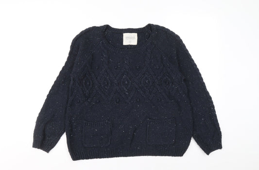 Papaya Womens Blue Boat Neck Acrylic Pullover Jumper Size 12 - Cable knit detail
