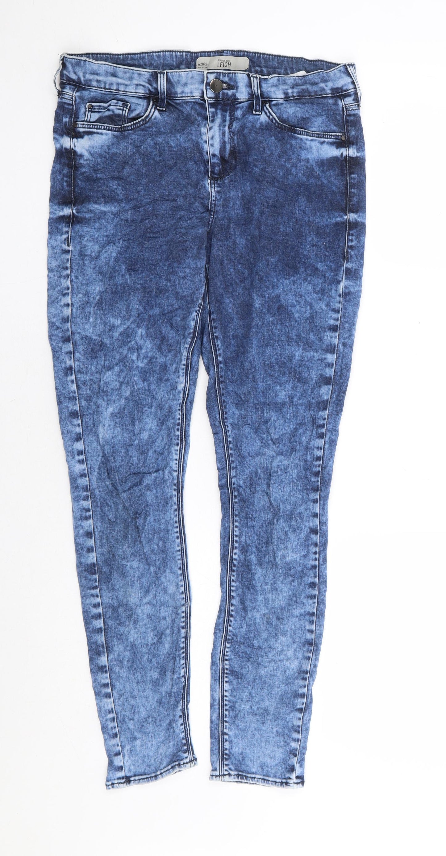 Topshop Womens Blue Cotton Skinny Jeans Size 28 in L27 in Regular Zip - Bleach Effect