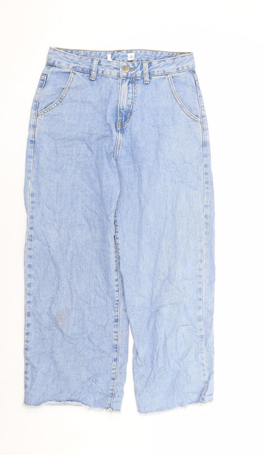 Preworn Womens Blue Cotton Cropped Jeans Size M L24 in Regular Zip - Distressed Hems